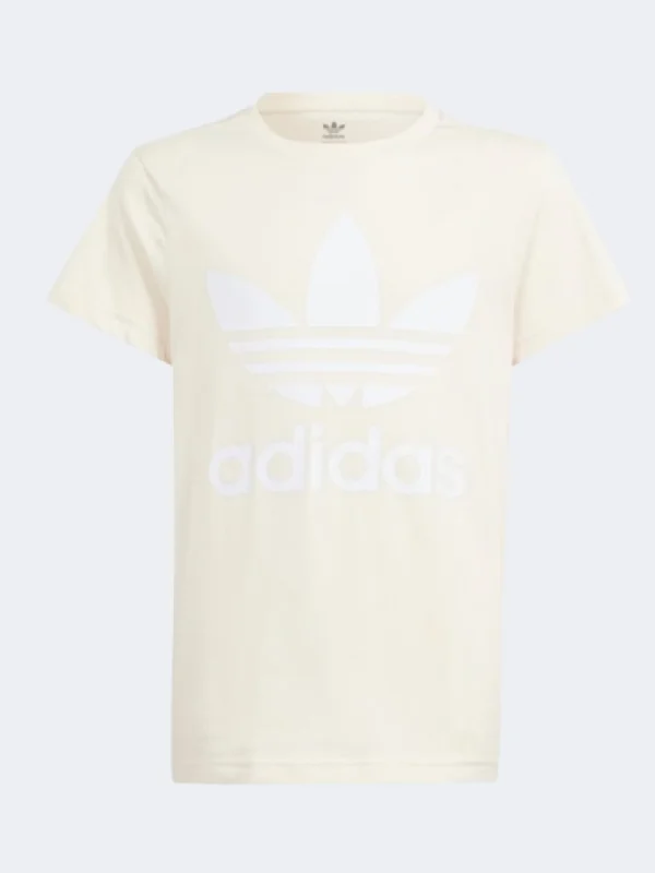 T-Shirt With Button Closure-Adidas Trefoil Kids Girls Original T-Shirt Wonder White