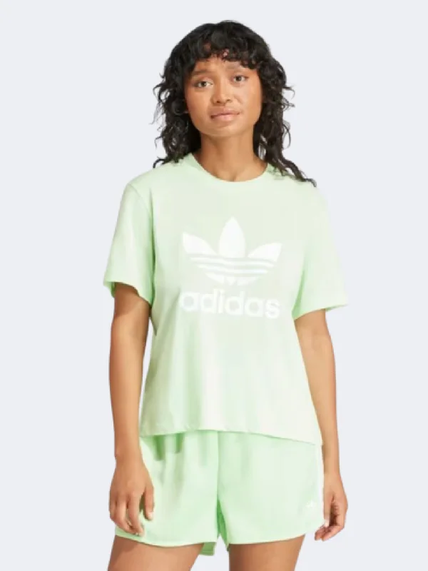 T-Shirt For Road Trips-Adidas Adicolor Trefoil Boxy Women Original T-Shirt Semi Green Spark