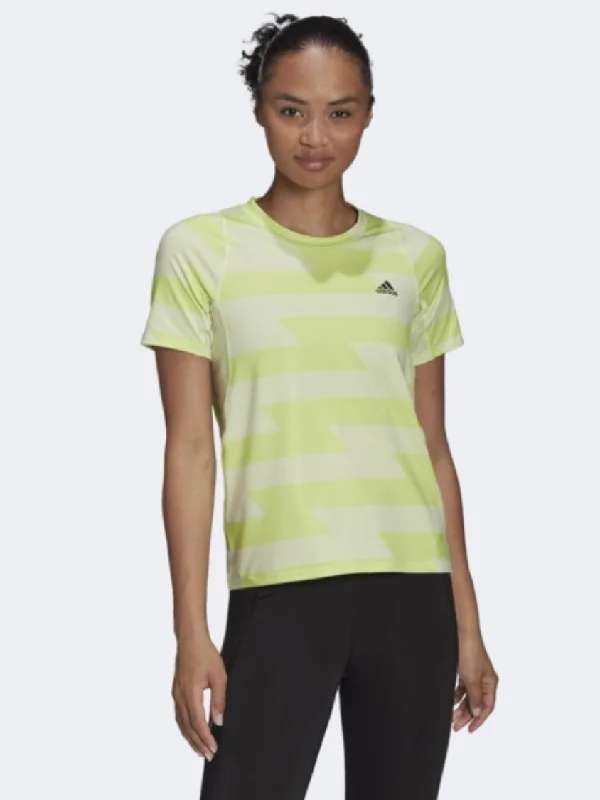 T-Shirt For Teens-Adidas Fast Aop Women Running T-Shirt Almost Lime