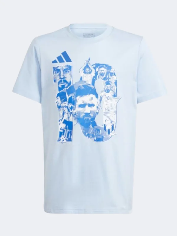 T-Shirt With Distressed Look-Adidas Messi Graphic Kids Boys Football T-Shirt Blue Dawn