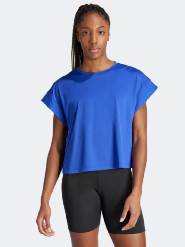 T-Shirt For Minimalist Fashion-Adidas Studio Women Training T-Shirt Lucid Blue/Grey