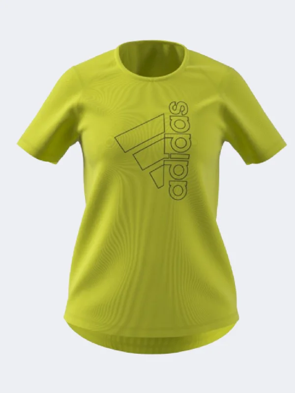 T-Shirt With Collared Design-Adidas Tech Badge Of Sport Women Training T-Shirt Acid Yellow/Blue