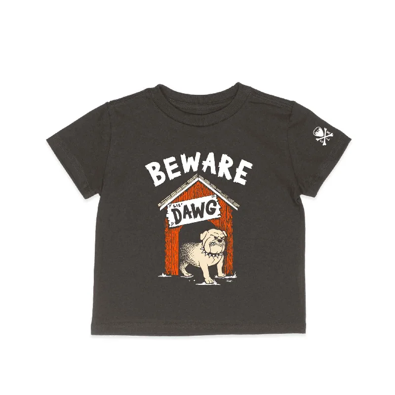 T-Shirt With Frayed Edges-Beware of Lil' Dawg - Toddler Crew T-Shirt