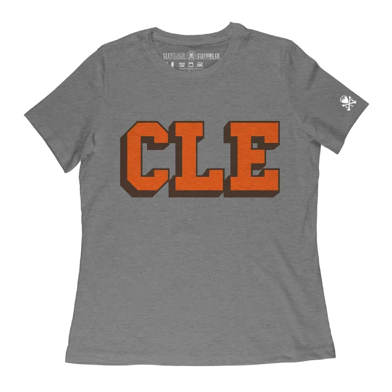 T-Shirt For Boys-CLE College - Brown/Orange - Womens Relaxed Fit Crew T-Shirt