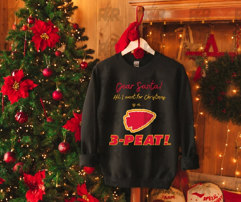 T-Shirt For Waiters-Dear Santa, All I Want for Christmas is a 3-Peat... Black Sweatshirt