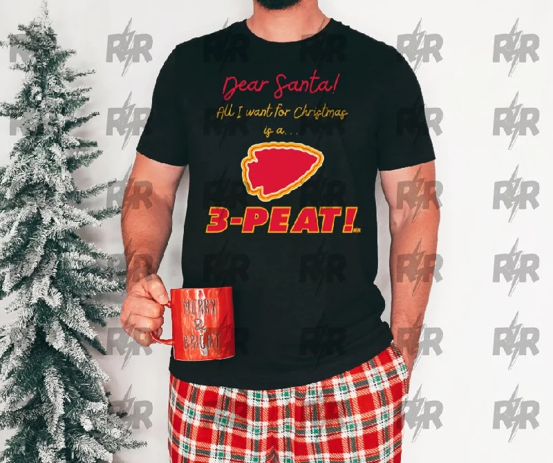 T-Shirt For Delivery Drivers-Dear Santa, All I Want for Christmas is a 3-Peat... Black Tee