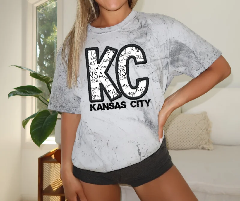 T-Shirt With Camouflage Print-Faux Black Embroidered Kansas City Grey Tie Dye Tee