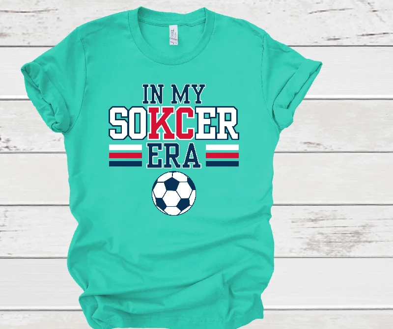 T-Shirt With Metallic Finish-IN MY SOKCER ERA Womens Soccer Teal Tee