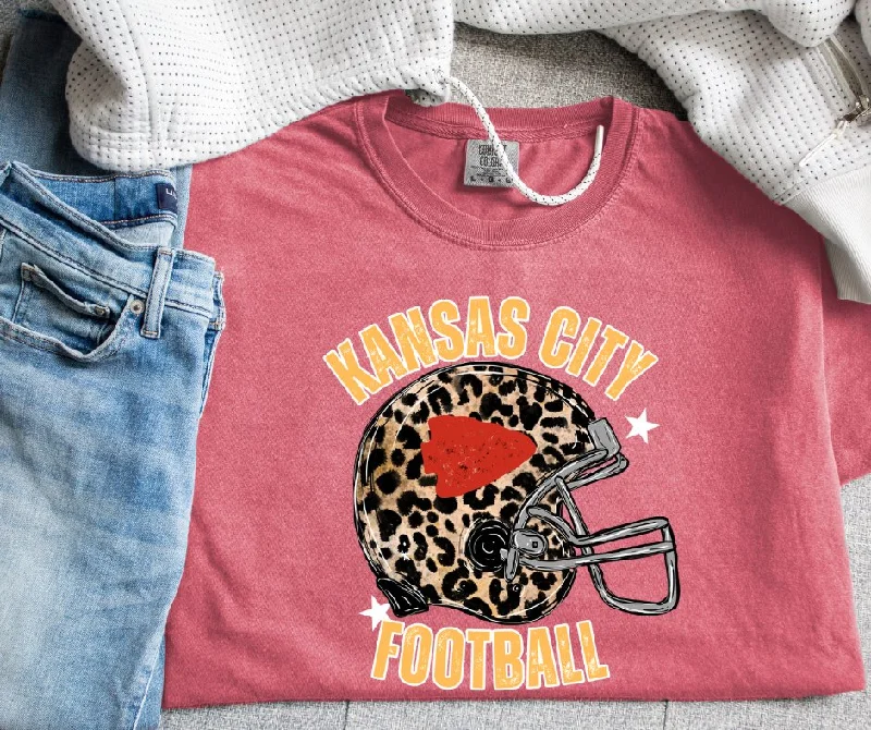 T-Shirt For Mechanics-Kansas City Football Leopard Helmet Crimson Tee