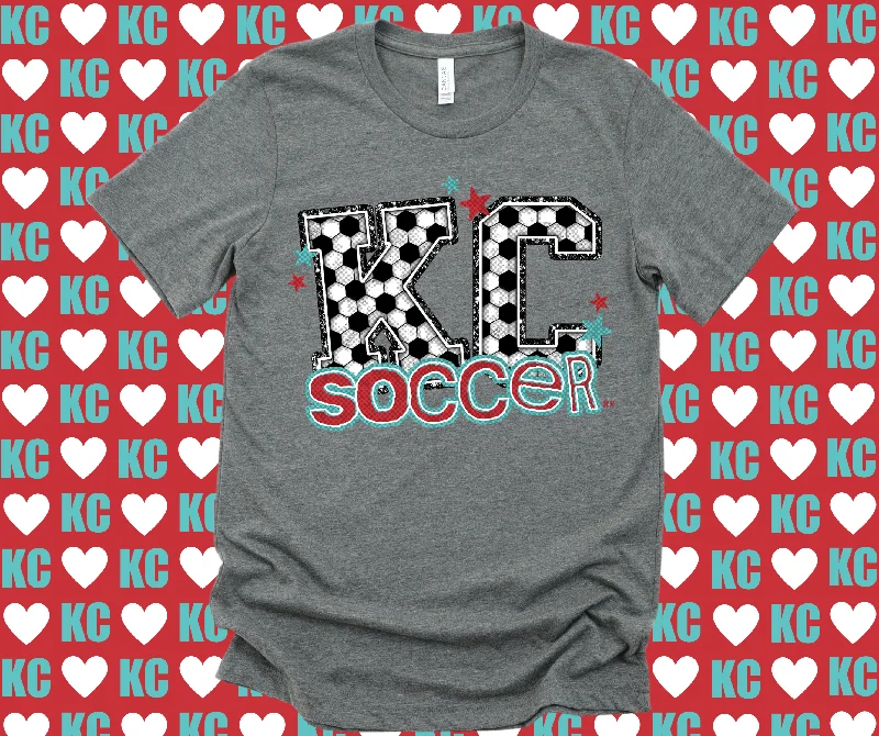 T-Shirt With Asymmetrical Cut-Kansas City Soccer Letters Grey Tee