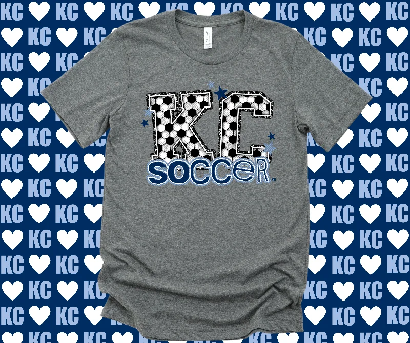 T-Shirt With Mesh Panels-Kansas City Soccer Letters Grey Tee