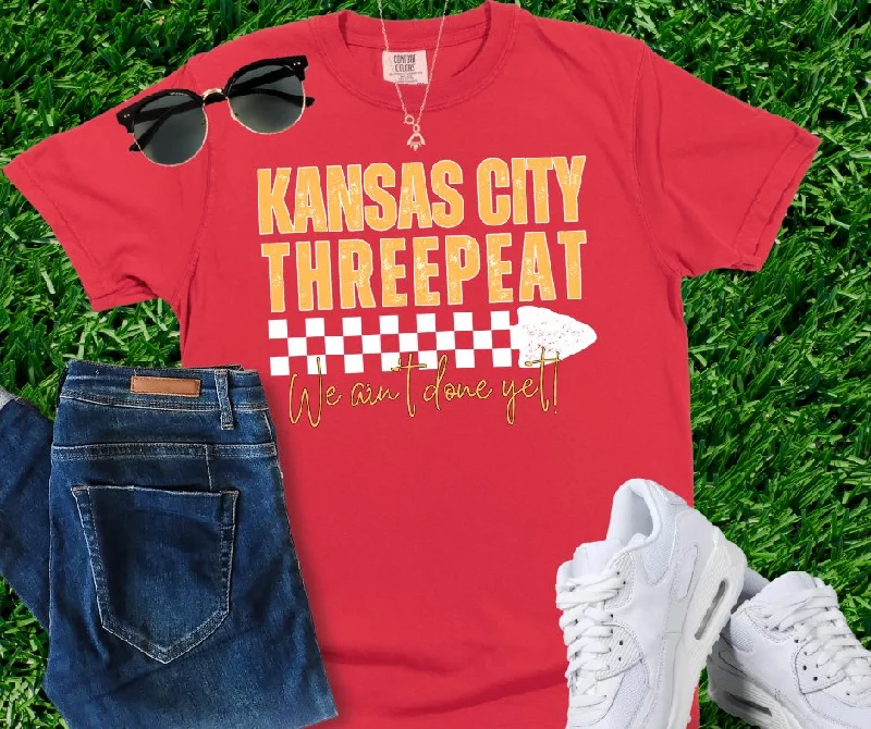 T-Shirt For Construction Workers-Kansas City THREEPEAT We Ain't Done Yet Red Tee