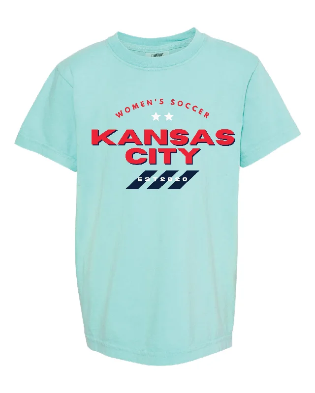 T-Shirt For College Students-Kansas City Women's Soccer 3 Stripes Teal