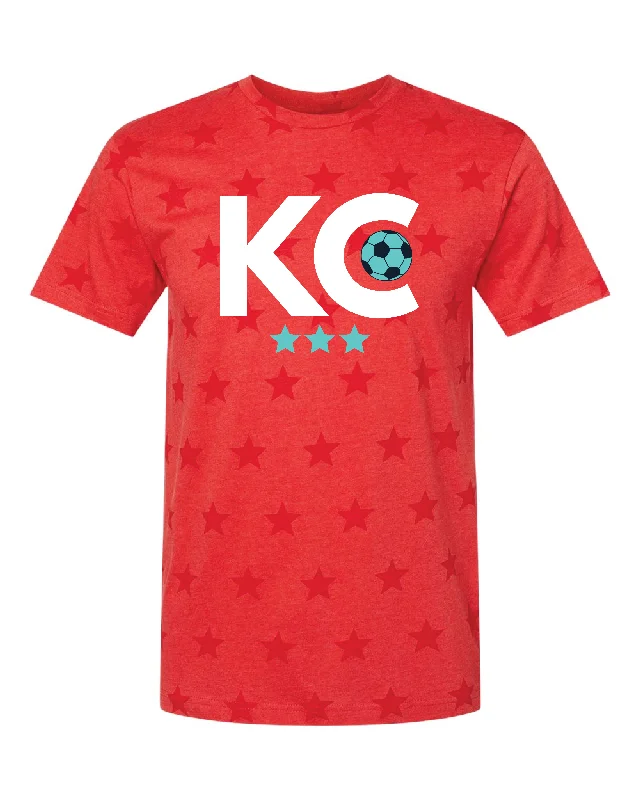 T-Shirt For Gym Workouts-KC Soccer Ball Red Star Tee