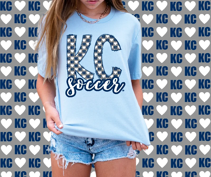 T-Shirt For EMTs-KC Soccer Heart Pattern Doddle Letters Light Blue Tee