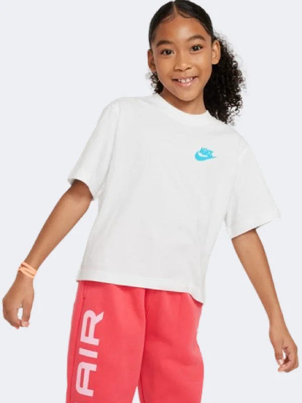 T-Shirt With High-Low Hem-Nike Boxy Dance Girls Lifestyle T-Shirt White/Blue