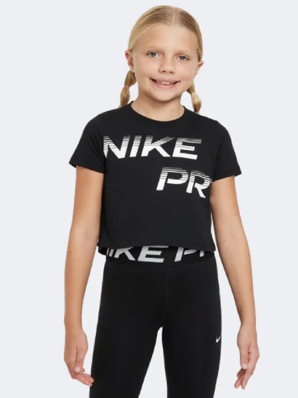 T-Shirt With Snap Buttons-Nike Pro Girls Lifestyle T-Shirt Black