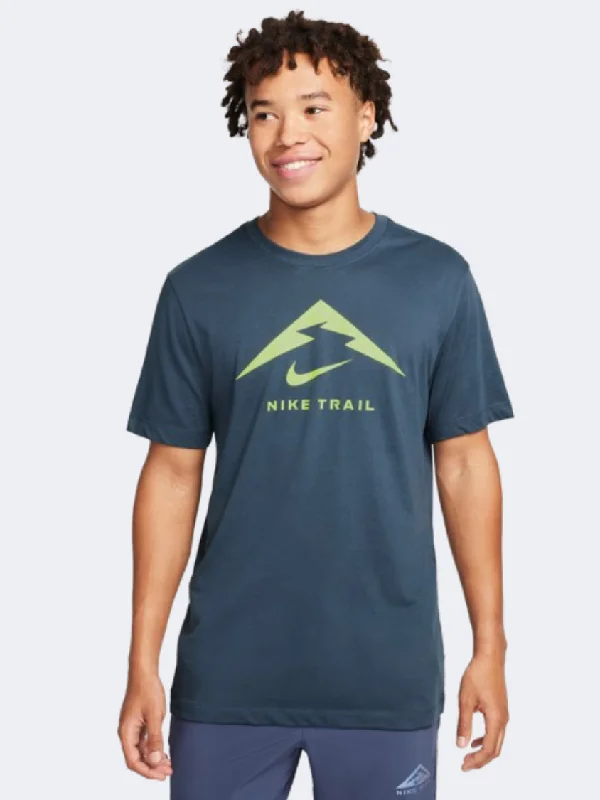 T-Shirt For Spring-Nike Trail Logo Men Running T-Shirt Thunder Blue/Lime