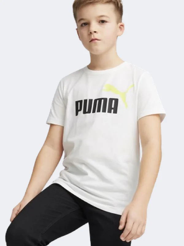 T-Shirt With Round Neck-Puma Essential Plus 2 Col Logo Boys Lifestyle T-Shirt White/Lime Sheen