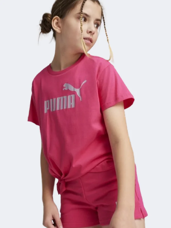 T-Shirt With Slim Fit-Puma Essential Plus Logo Knotted Girls Lifestyle T-Shirt Garnet Rose