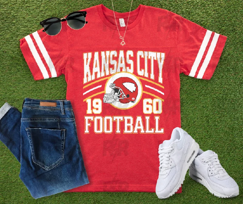 T-Shirt For Police Officers-Retro Kansas City Football 1960 Helmet Red Jersey Tee