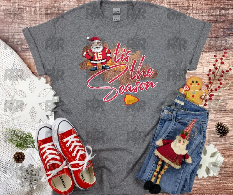 T-Shirt For Business Casual-tis the Season KC Santa Grey Tee