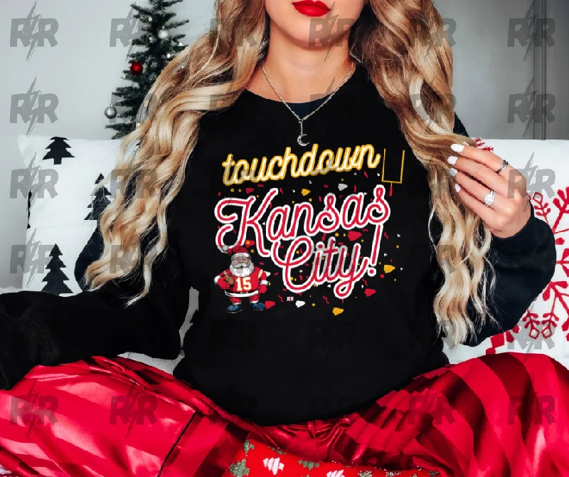 T-Shirt For Security Guards-Touchdown Kansas City Santa Confetti Black Sweatshirt