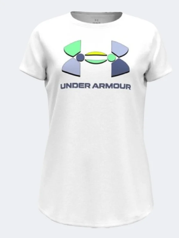 T-Shirt For Travel-Under Armour Colorblock Big Logo Girls Training T-Shirt White