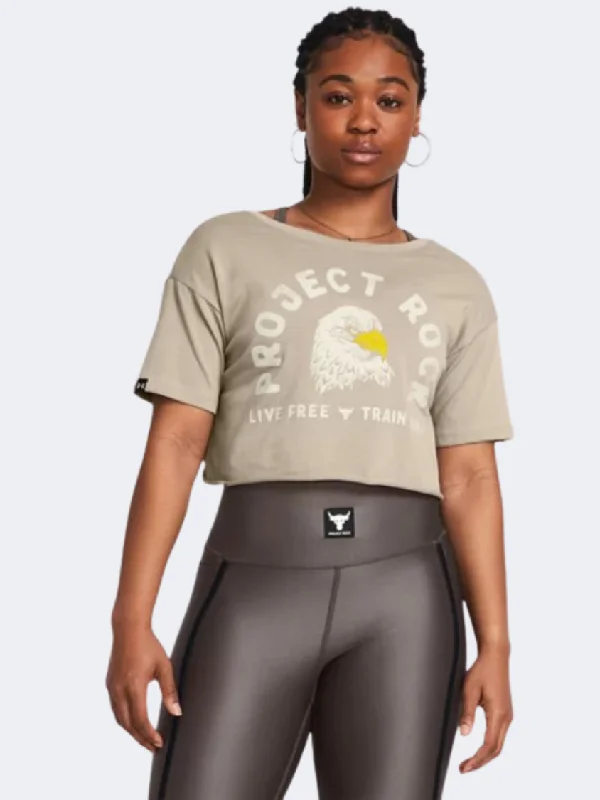 T-Shirt For Minimalist Fashion-Under Armour Project Rock Balance Graphic Women Training T-Shirt Taupe/Silt/Gold