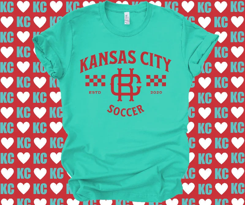 T-Shirt With Snap Buttons-Vintage Kansas City Soccer Teal Tee